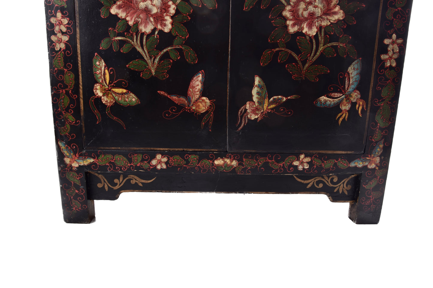 Chińska Komoda malowana w motyle i kwiaty czarna 80x60x40cm