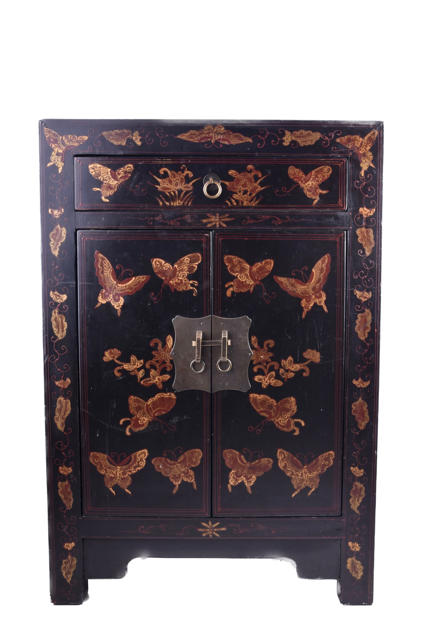 Komoda chińska czarna w motyle BUTLERS XX/XXIw 83x57x38cm