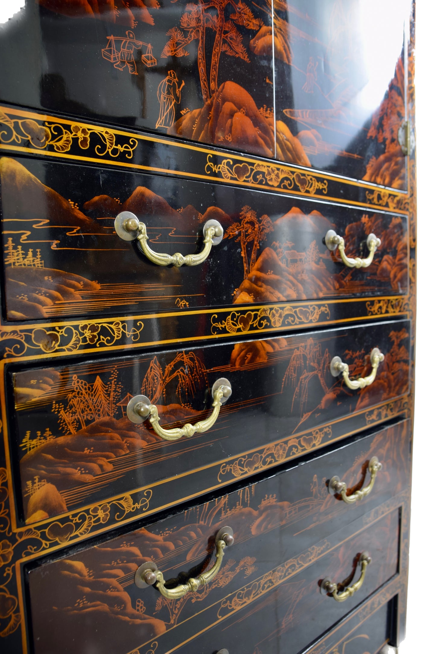 Sztuka Chin malowana komoda 4 szuflady i drzwiczki zgrabna 126x67x34 cm