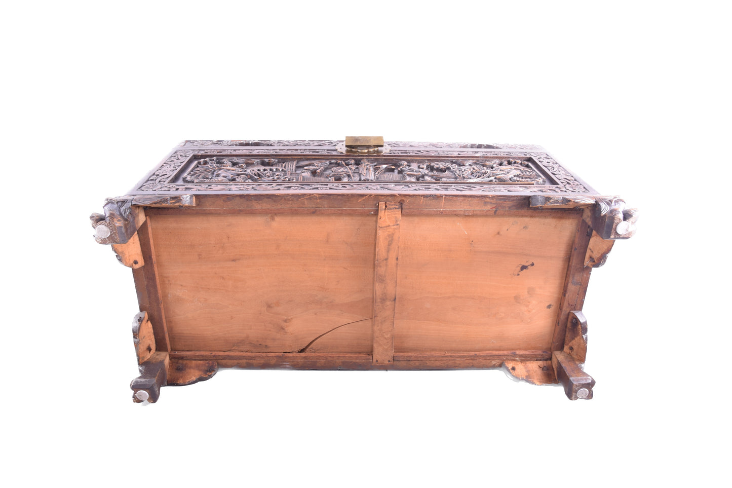 Chińska skrzynia rzeźbiona w smoki – ręczna praca XX w. 82x44x36 cm