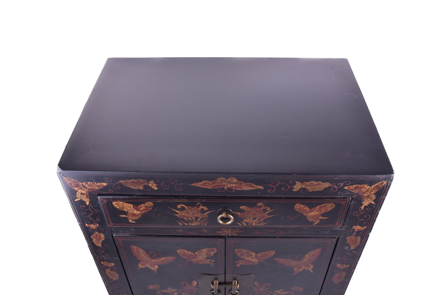 Komoda chińska czarna w motyle BUTLERS XX/XXIw 83x57x38cm