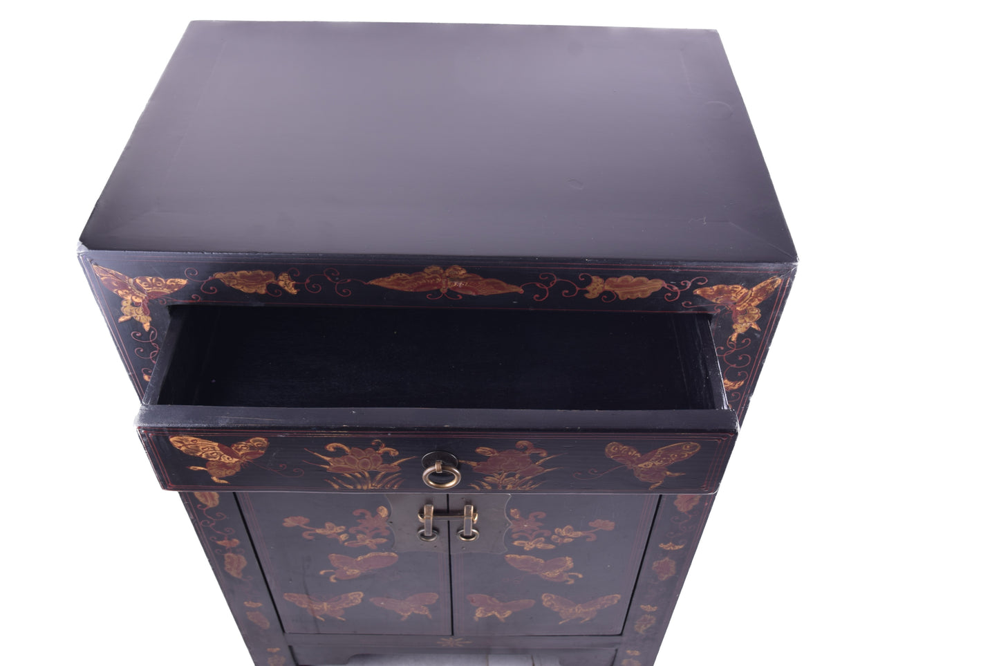 Komoda chińska czarna w motyle BUTLERS XX/XXIw 83x57x38cm