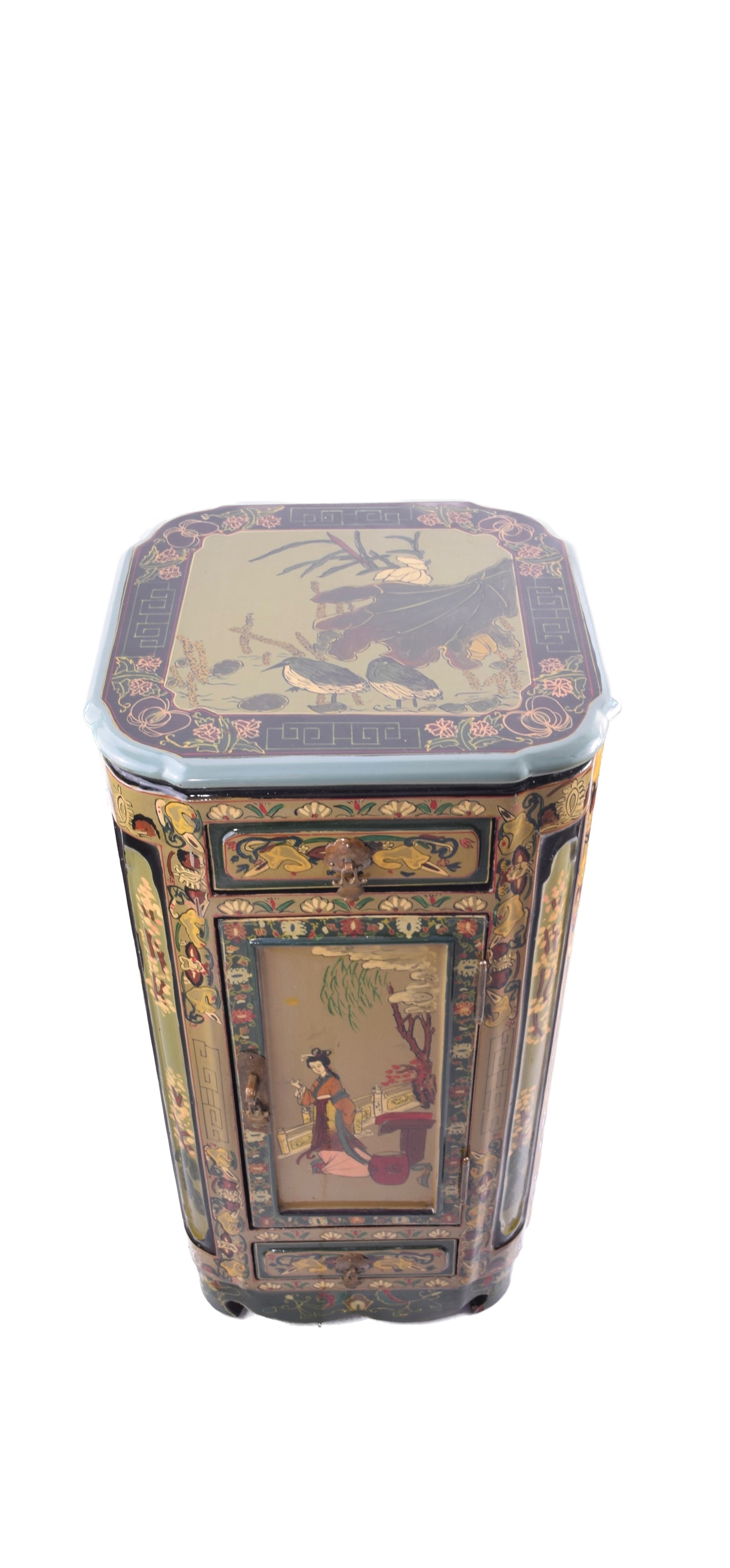 Komoda chińska słupek bogato zdobiona II poł XX wieku 71x35x35 cm