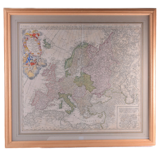 Mapa Europy z Polską przedrozbiorową J. M. Hase 1743r Miedzioryt 51×58,5cm