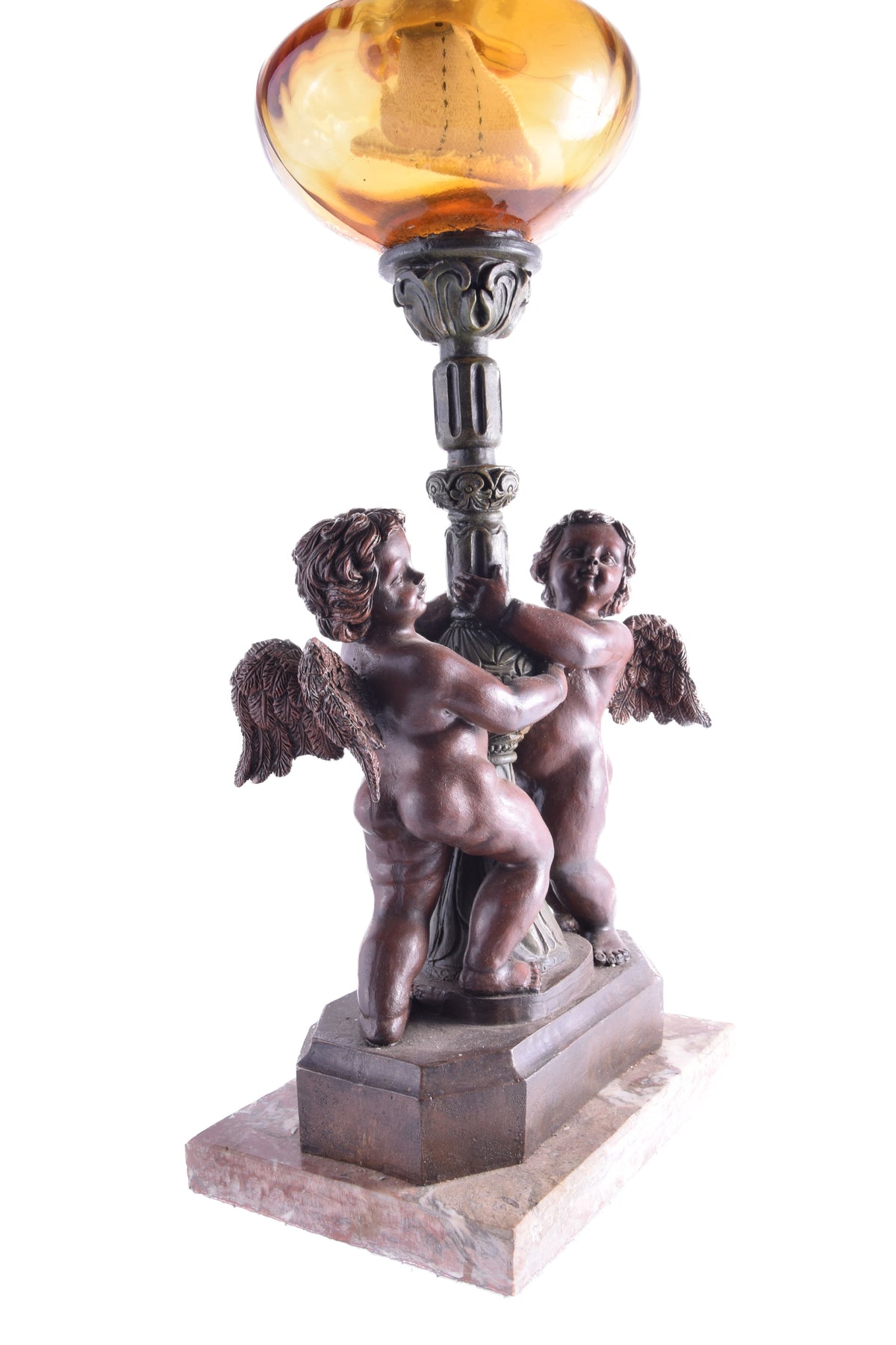 Lampa naftowa z aniołami początek XX wieku 71 cm