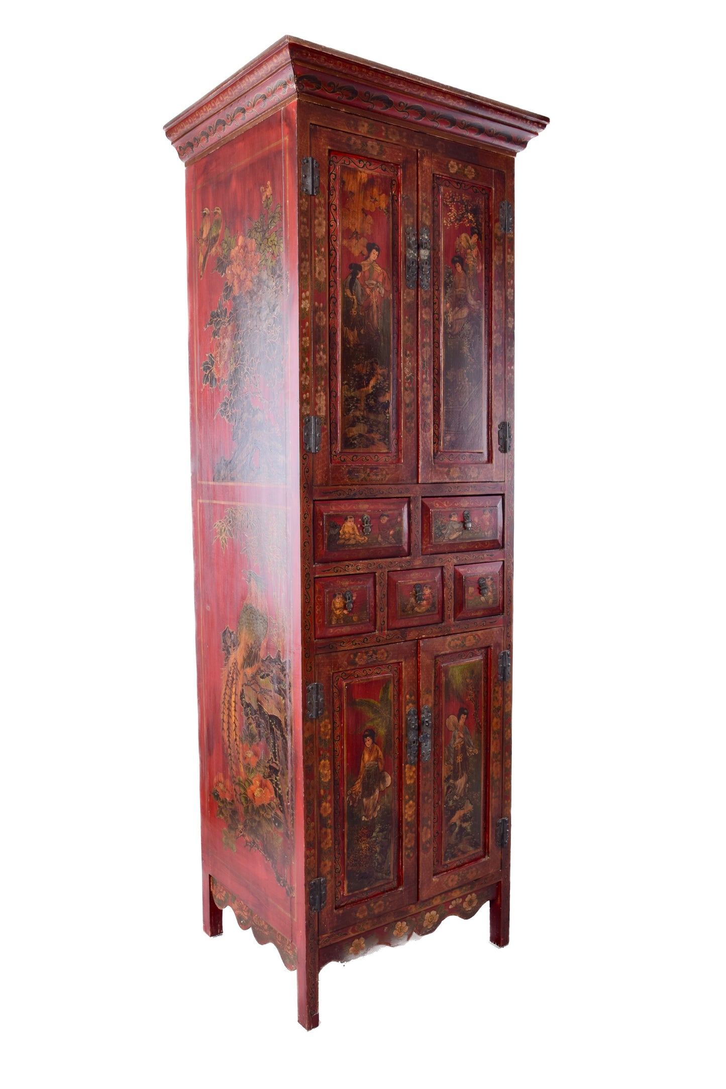 Sztuka Chin ręcznie malowana szafka, kredensik bogato zdobiona 175x65x50 cm