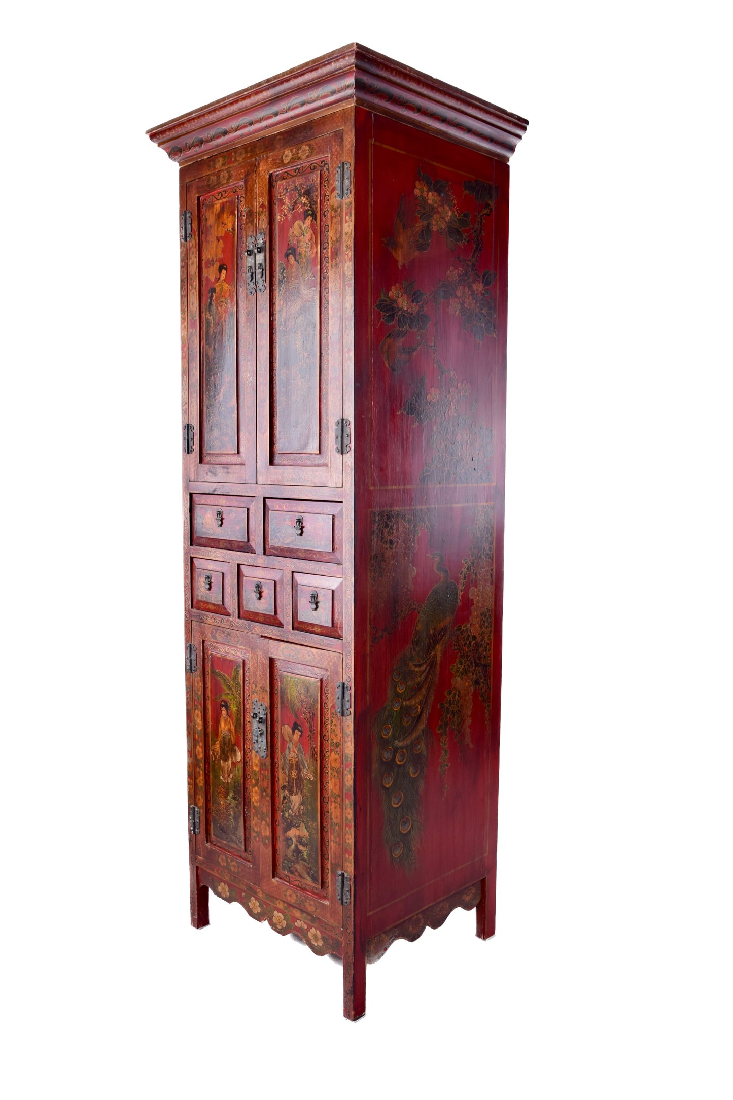 Sztuka Chin ręcznie malowana szafka, kredensik bogato zdobiona 175x65x50 cm