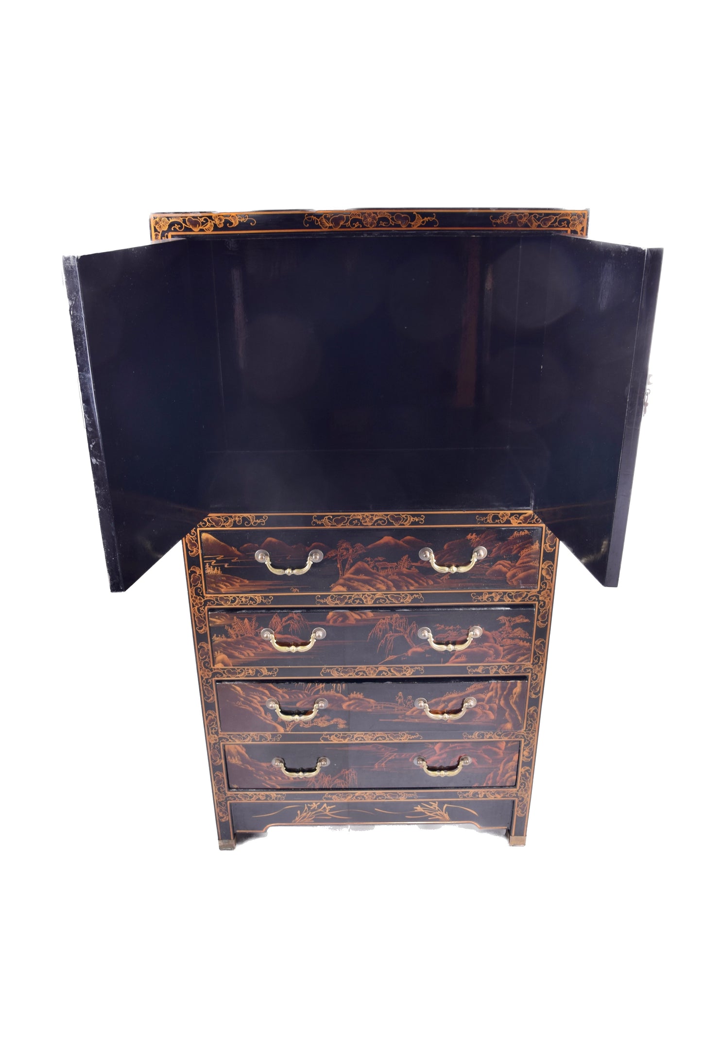 Sztuka Chin malowana komoda 4 szuflady i drzwiczki zgrabna 126x67x34 cm