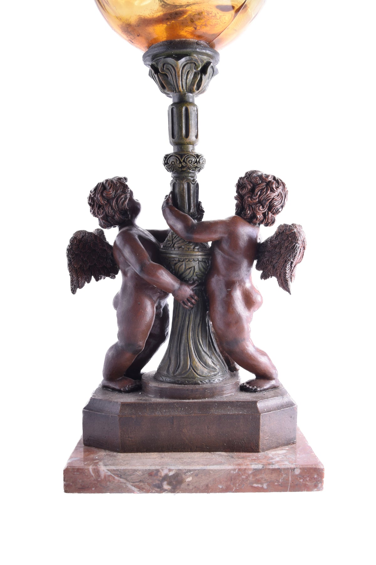 Lampa naftowa z aniołami początek XX wieku 71 cm