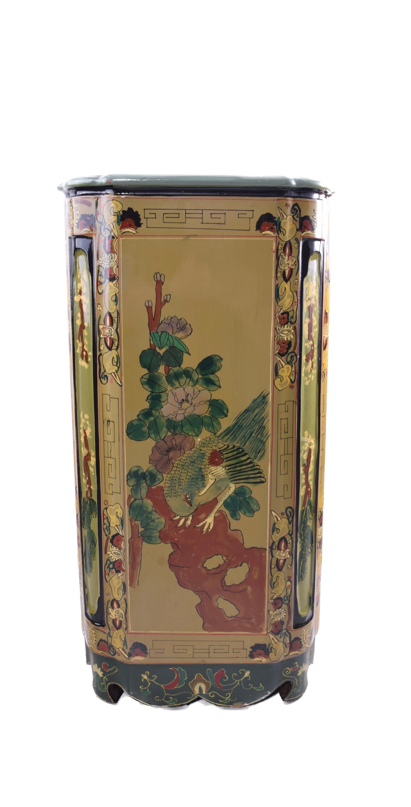 Komoda chińska słupek bogato zdobiona II poł XX wieku 71x35x35 cm
