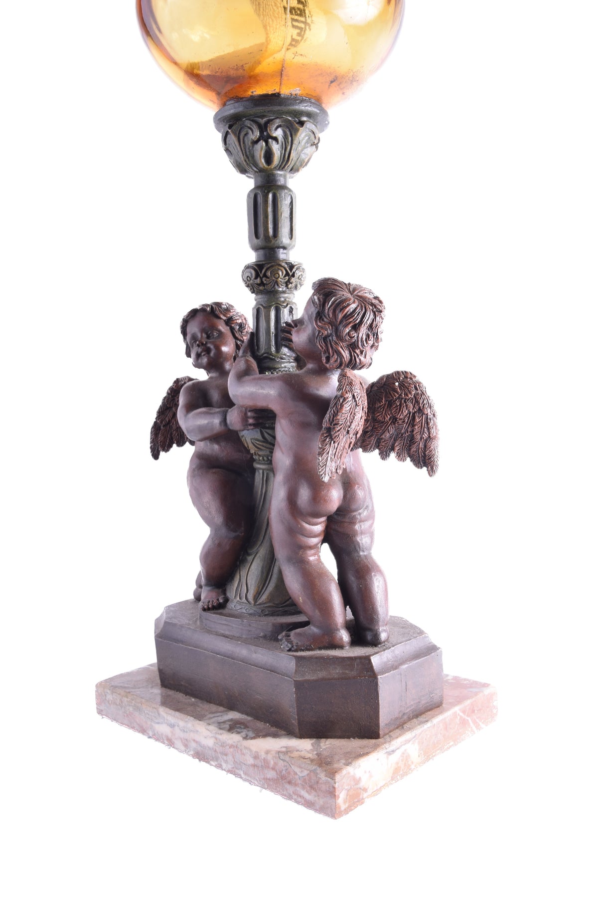 Lampa naftowa z aniołami początek XX wieku 71 cm