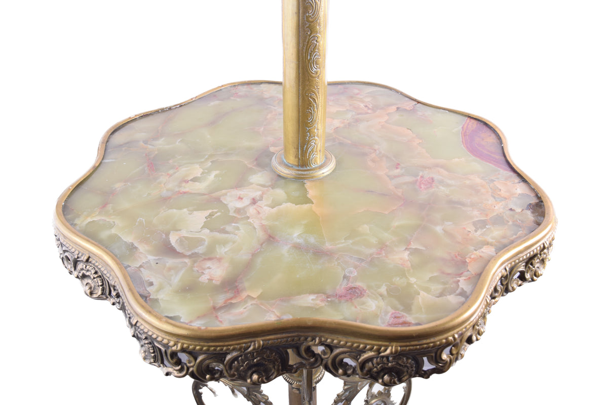 Lampa Naftowa Podłogowa ze Stolikiem z Zielonego Onyksu XIX/XX 165 cm