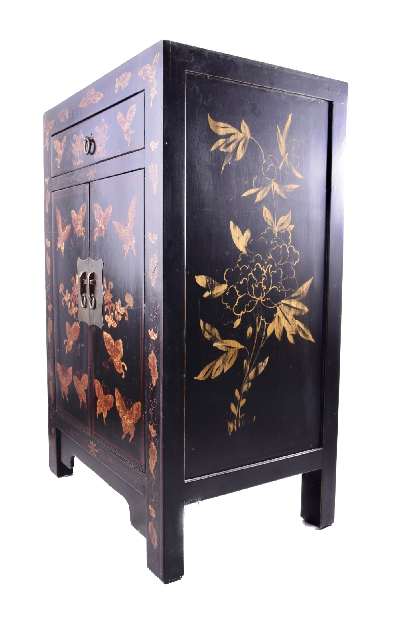 Komoda chińska czarna w motyle BUTLERS XX/XXIw 83x57x38cm