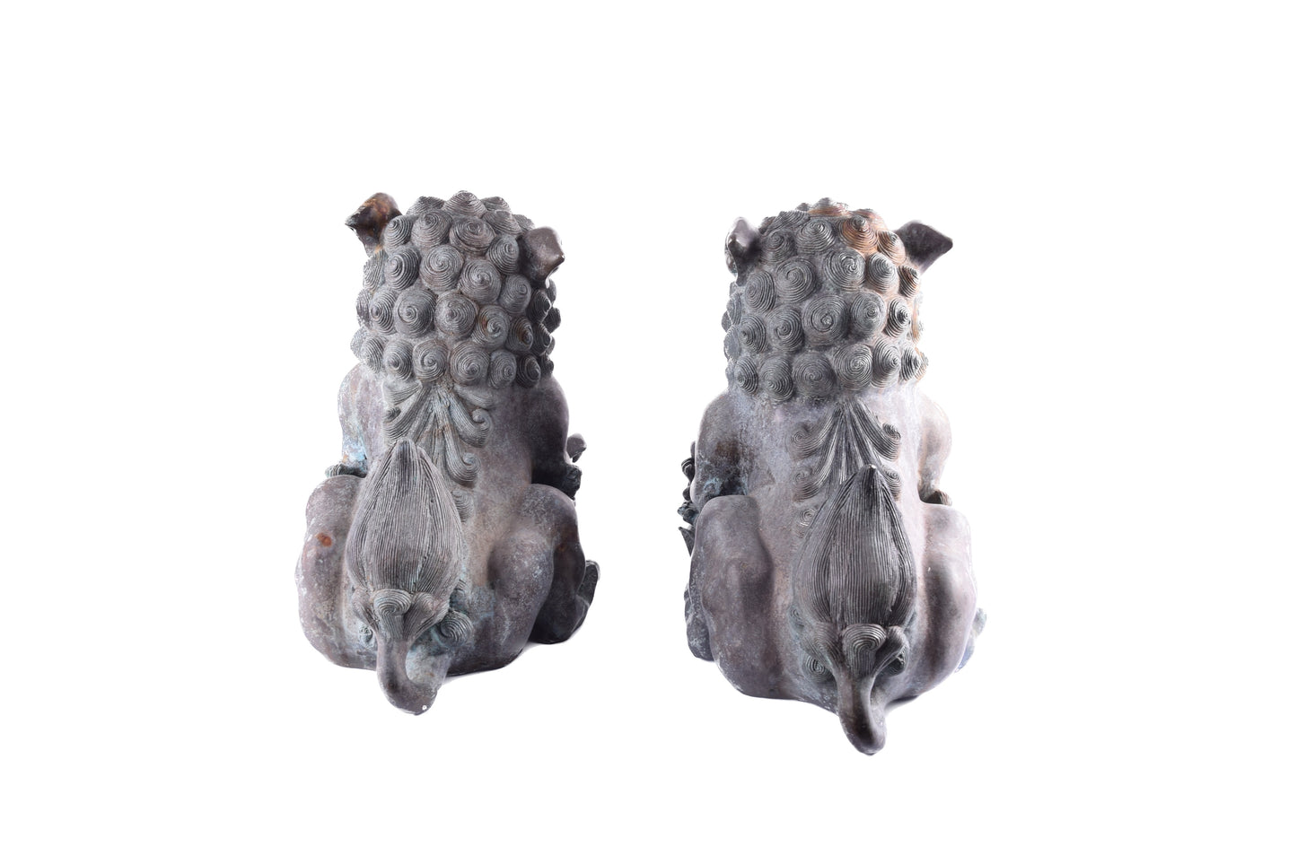 Monumentalne psy Foo brąz – Chiny dynastia Qing XIX / XX w 48x55x30 cm