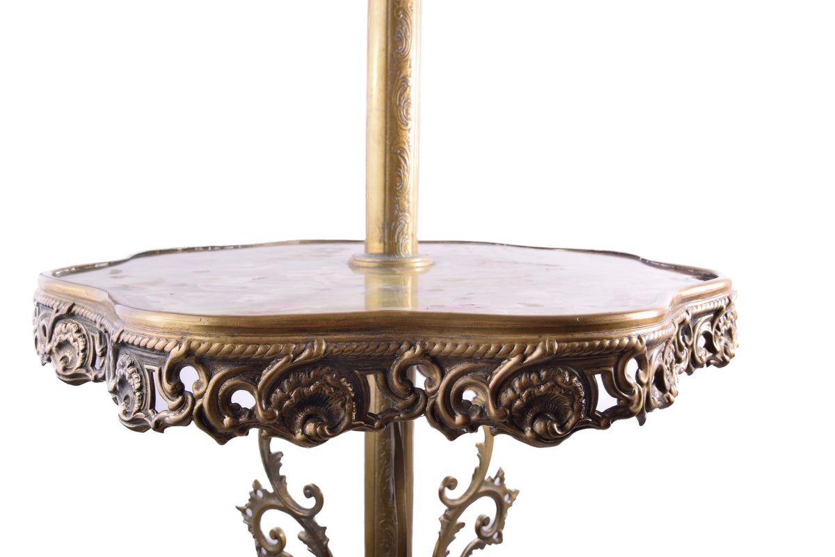Lampa Naftowa Podłogowa ze Stolikiem z Zielonego Onyksu XIX/XX 165 cm