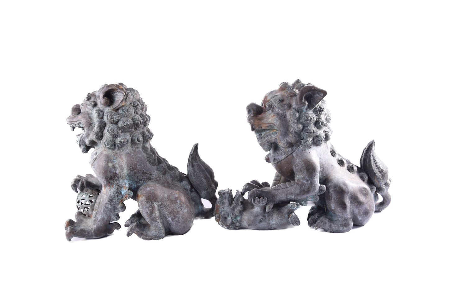 Monumentalne psy Foo brąz – Chiny dynastia Qing XIX / XX w 48x55x30 cm