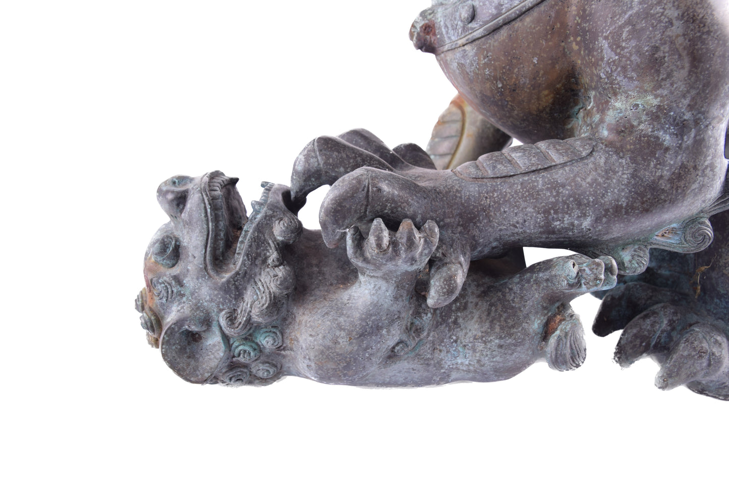 Monumentalne psy Foo brąz – Chiny dynastia Qing XIX / XX w 48x55x30 cm