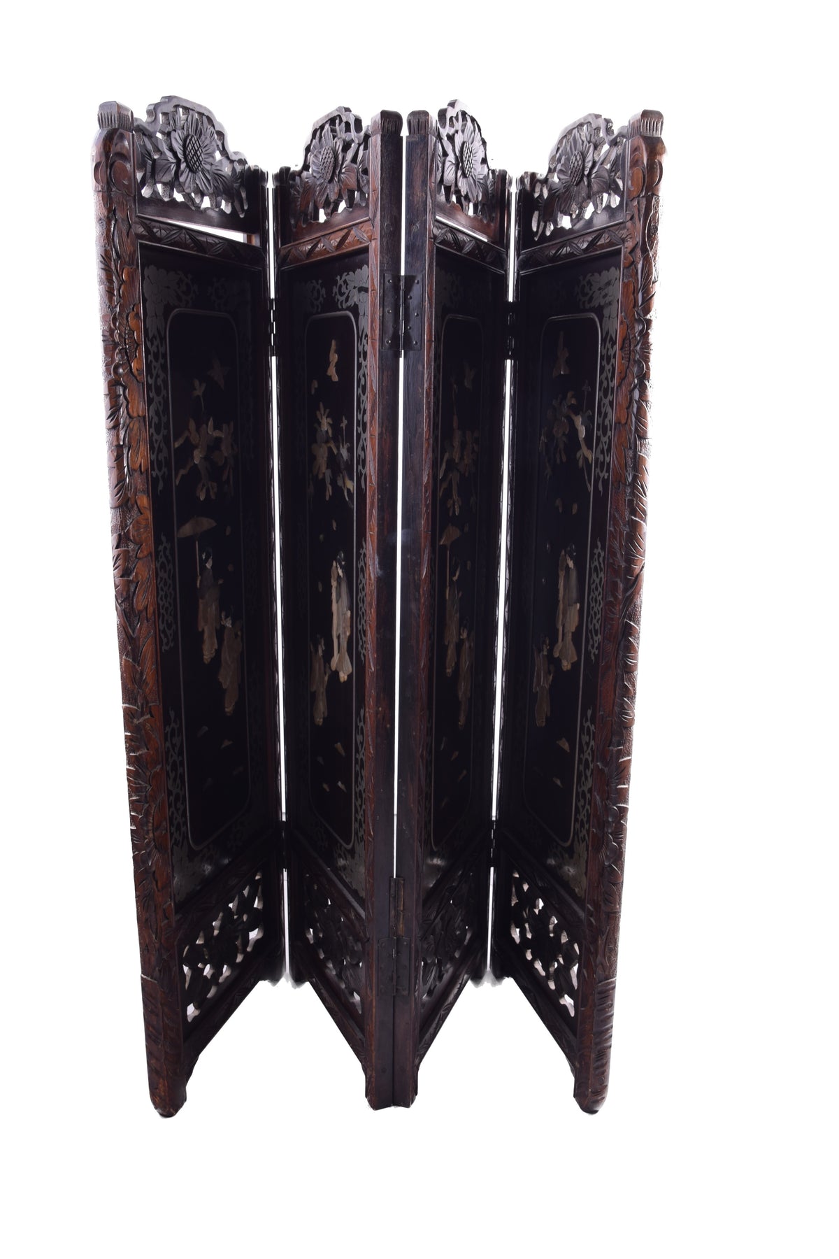 Orientalny bogato zdobiony niski parawan z gejszami 1960-80r 93x120x3 cm