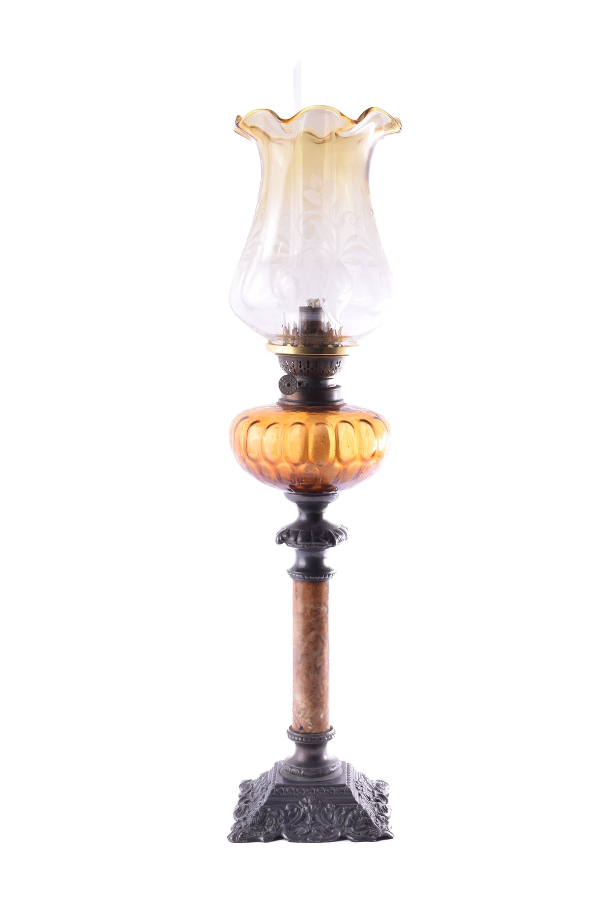 Lampa Naftowa, Kolumna Marmur/Cynkal, Sygnowana DEPOSE, Ok. 1900 r. 71 cm