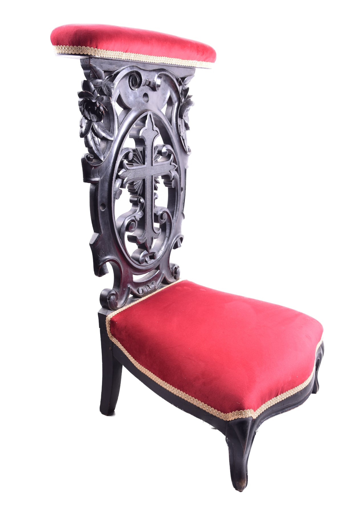 Antyczny Klęcznik z krzyżem Prie-Dieu Koniec XIX w 87x45x45x25 cm