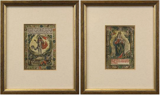 Dwa drzeworyty Hortulus Animae Chrystus i Madonna Norymberga 1510/1520 rok