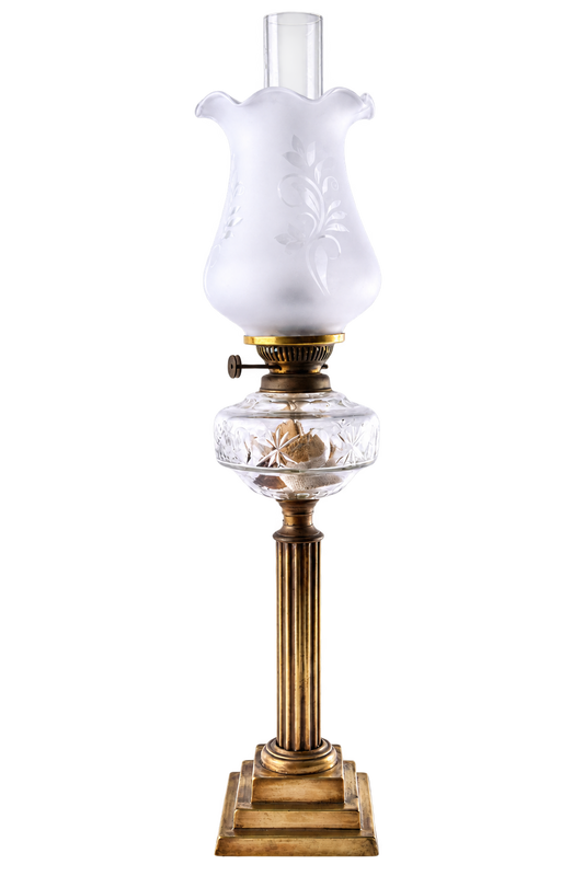 Wiktoriańska mosiężna lampa naftowa Duplex podwójny palnik 74 x15x15cm