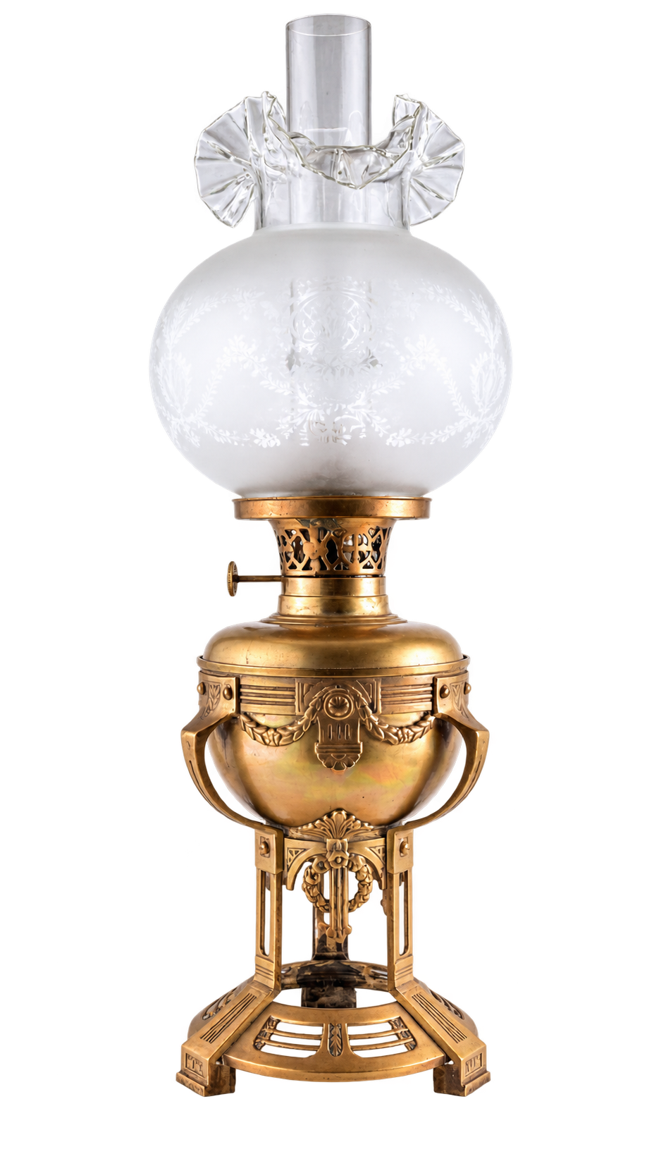 Lampa Naftowa EMPIRE XIXw Klosz MYŚLIWSKI Jeleń Pies 100% Oryginał 58x20 cm